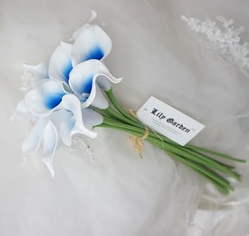 Artificial Picasso Calla Lily Flower Bouquets (Blue and White)