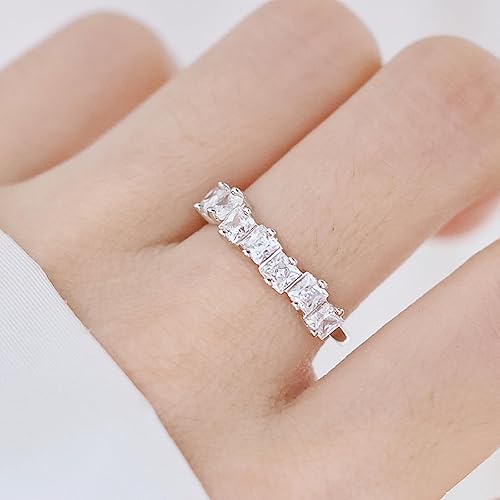 Miniatura 2 de Sterling Silver Wedding Band for Women, CZ Cubic Zirconia Rings White Gold Plated Half Eternity Ring Size 5-10