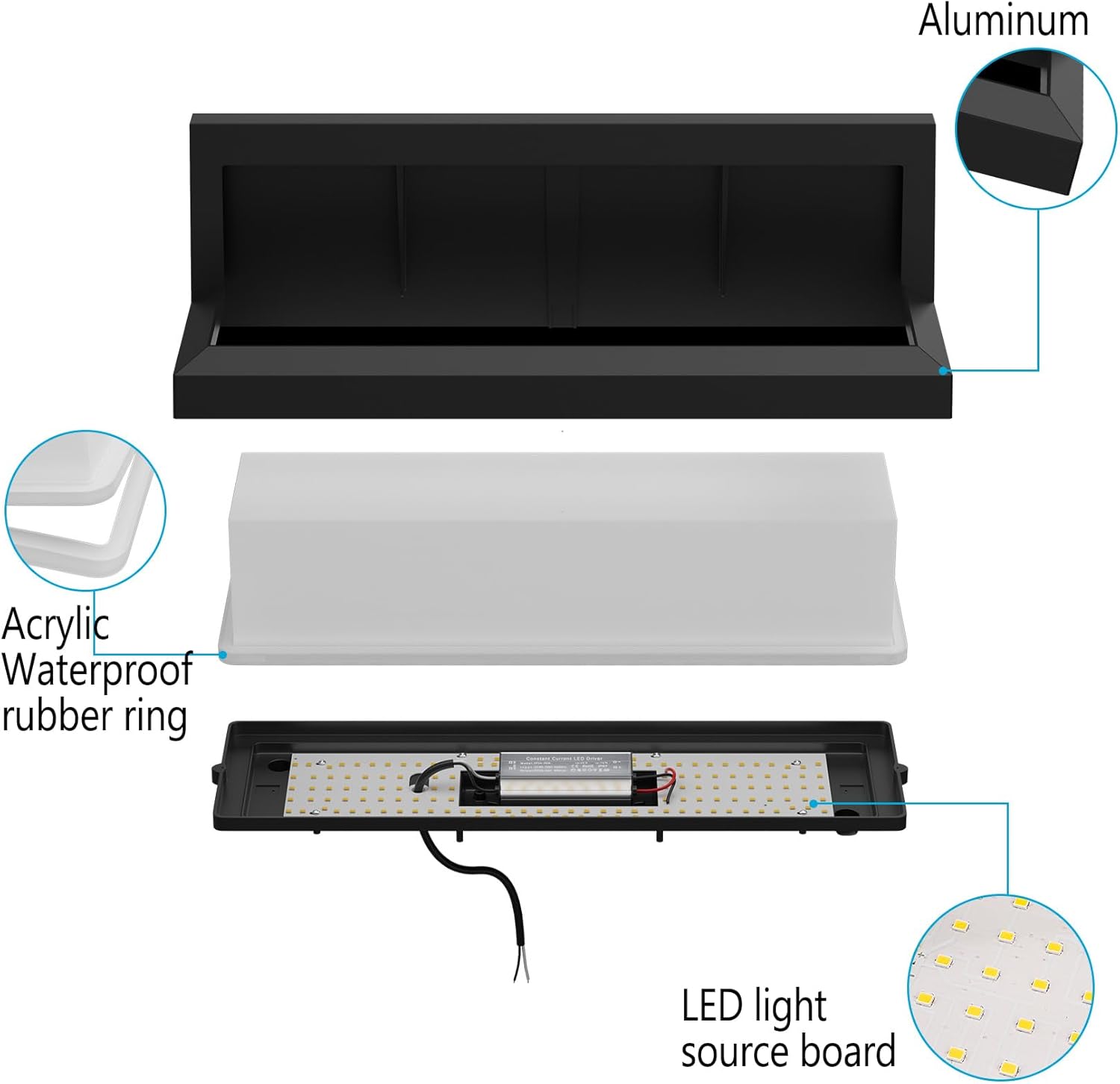 Modern Outdoor Wall Sconces 3000K 2 Pack, 36 Watts Black Porch Lights for House, Aluminum Waterproof Outside Wall Lamp for Garage Entryway Garden