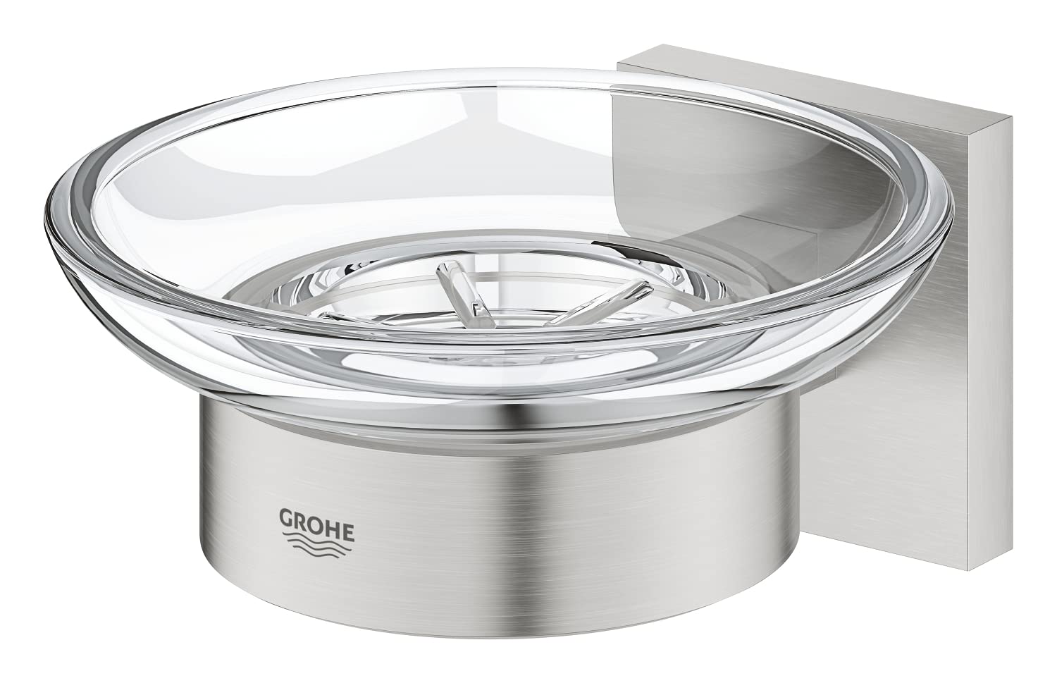 Bundle aus GROHE Start Cube - Seifenschale mit Halter (verdeckte Befestigung, Material: Glas/ Metall), supersteel, 41096DC0 + Kleber für BadAccessoires