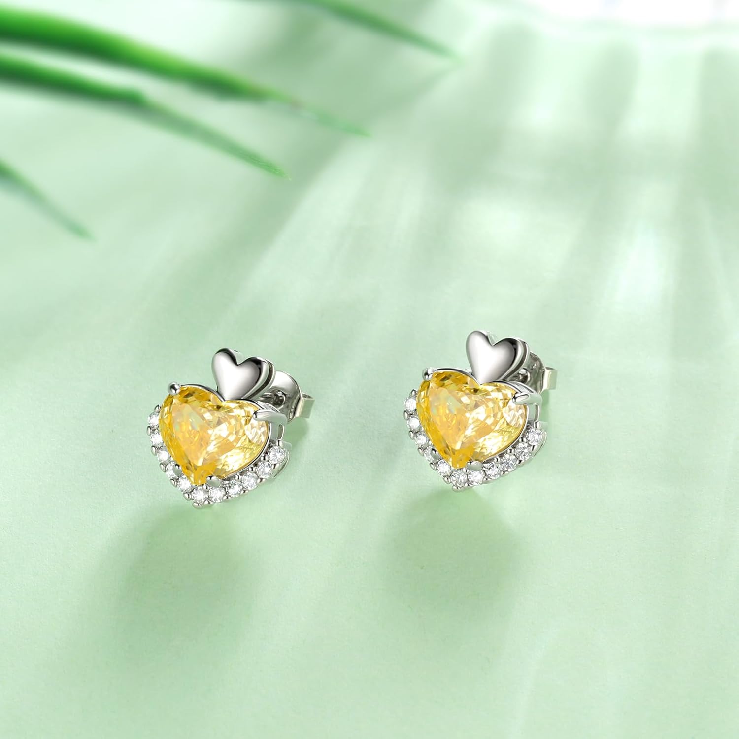 Love Heart Stud Earrings with Rose Cut Birthstone Silver Plated Earring Elegant Jewelry for Women CE0002 - Image 2