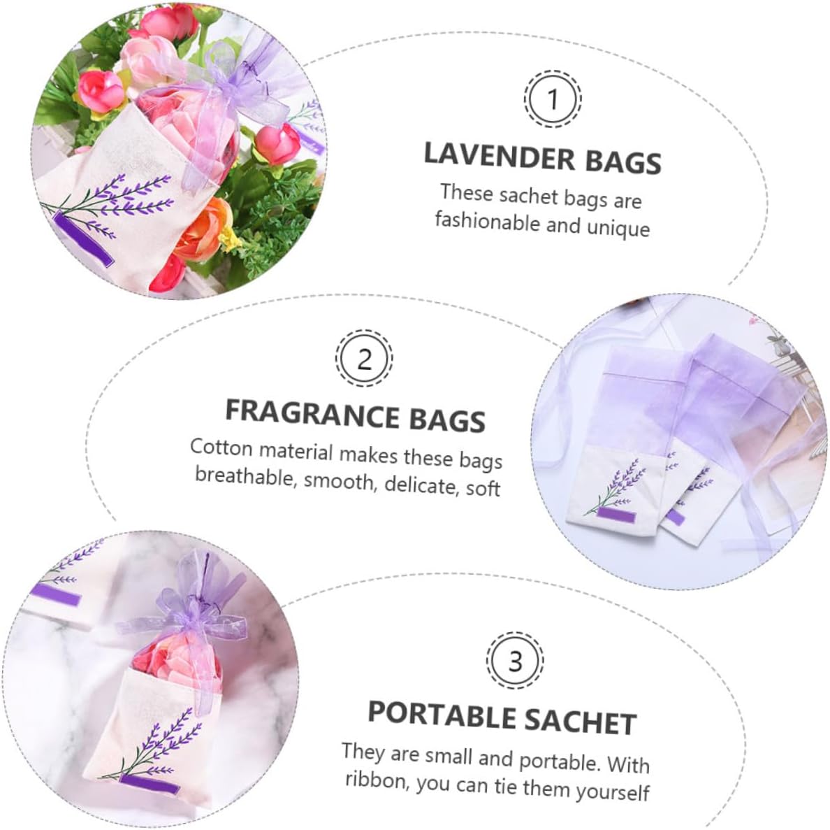 BESPORTBLE Lavender Sachet Bags, 15pcs Light Purple Dried Lavender Fragrance Bags with Drawstring, Portable Home and Closet Scent Sachets for Wardrobes and Travel