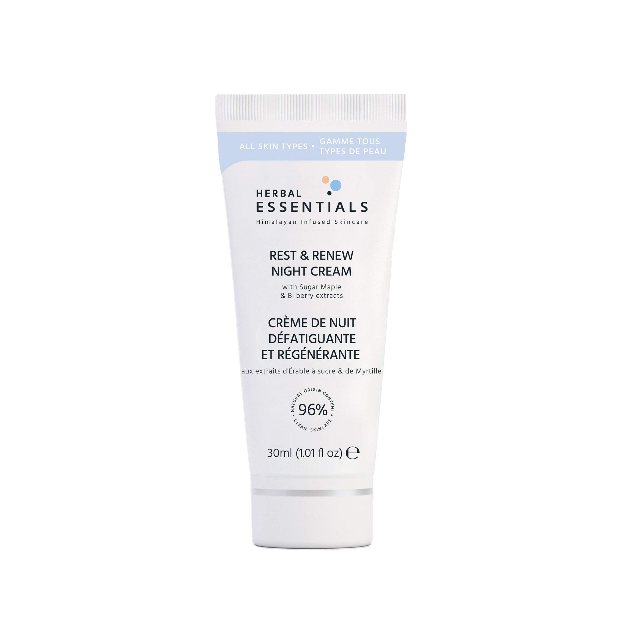 Herbal Essentials Rest & Renew Night Cream - Made with Sugar Maple & Bilberry, 96% Natural Ingredients, 100% Pure Vegan & Cruelty Free, Exfoliate While You Sleep, Made in France - 30ml…