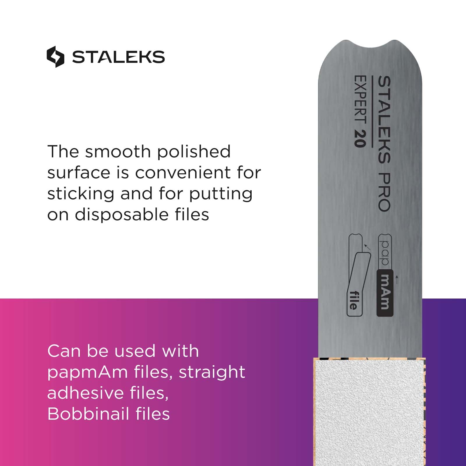 Staleks Pro düz metal taban, tırnak törpüsü uzmanı 20 için, paslanmaz çelik, yeniden kullanılabilir tırnak törpüsü tabanı, manikür ve pedikür aleti, tek kullanımlık dosyalarla uyumlu