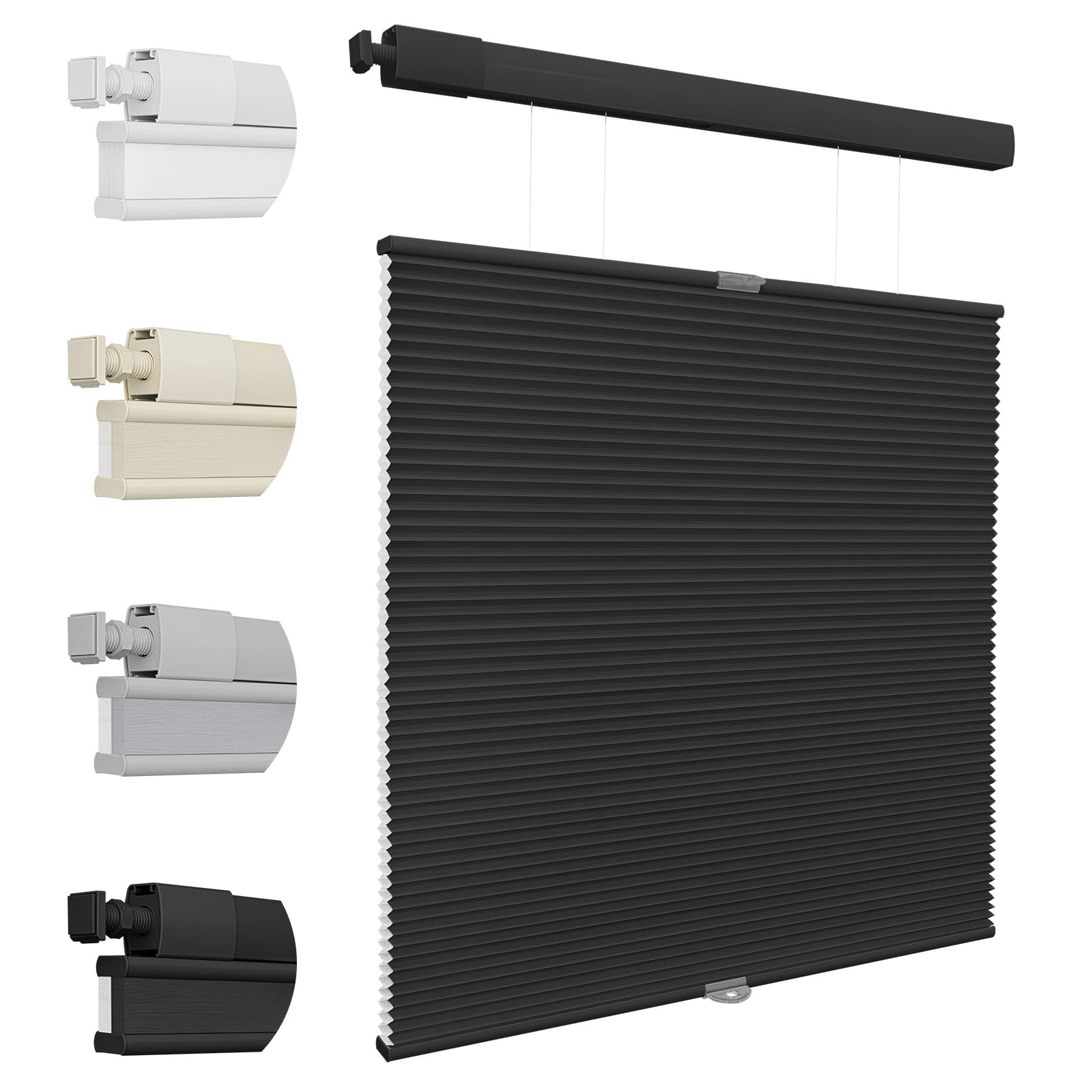 Keego No Drill Blinds Thermal Top Down Bottom Up Pleated Blinds Light Filtering Cordless Cellular Shades for Windows (Black, 56cm W x 165cm H)