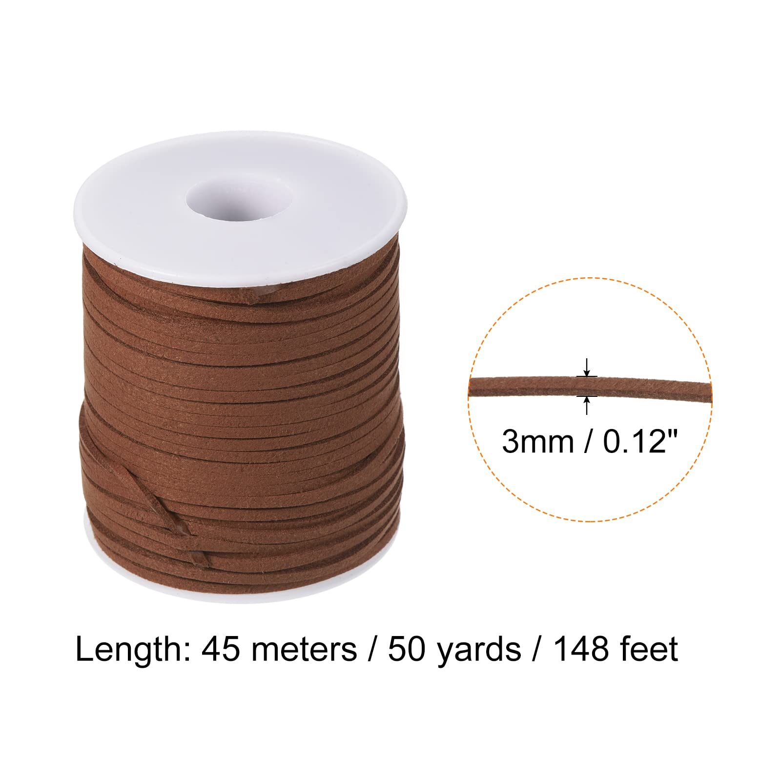 PATIKIL Suede Cord with Roll Spool 3mm 50 Yard, Flat Faux Leather Lace for Necklace Bracelet Jewelry Making Beading DIY Crafts, Brown - Image 2