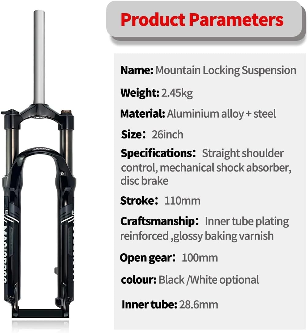 Bike Suspension Fork 26inch Travel 110mm Mountain Bikes Spring Fork 1-1/8" Straight Bike Mechanical Forks Disc Brake V-Brake Bike Fork Manual 9 * 100mm QR