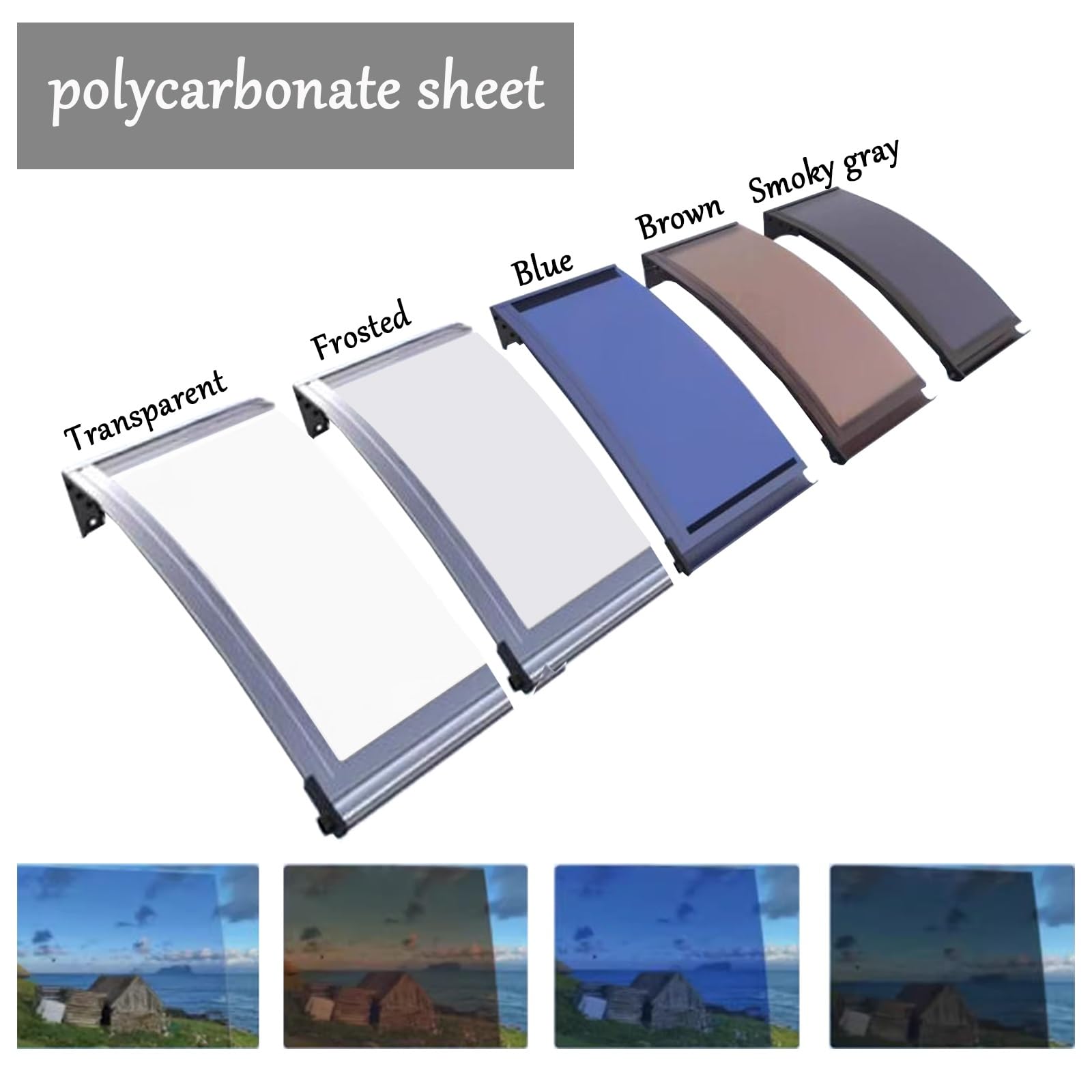 Türdach Pultbogenvordach aus Aluminium und Polycarbonat Transparent,Selbstreinigung Vordach for Haustür,Überdachung aus Aluminium und Polycarbonat(90x140cm/35.4x55in)