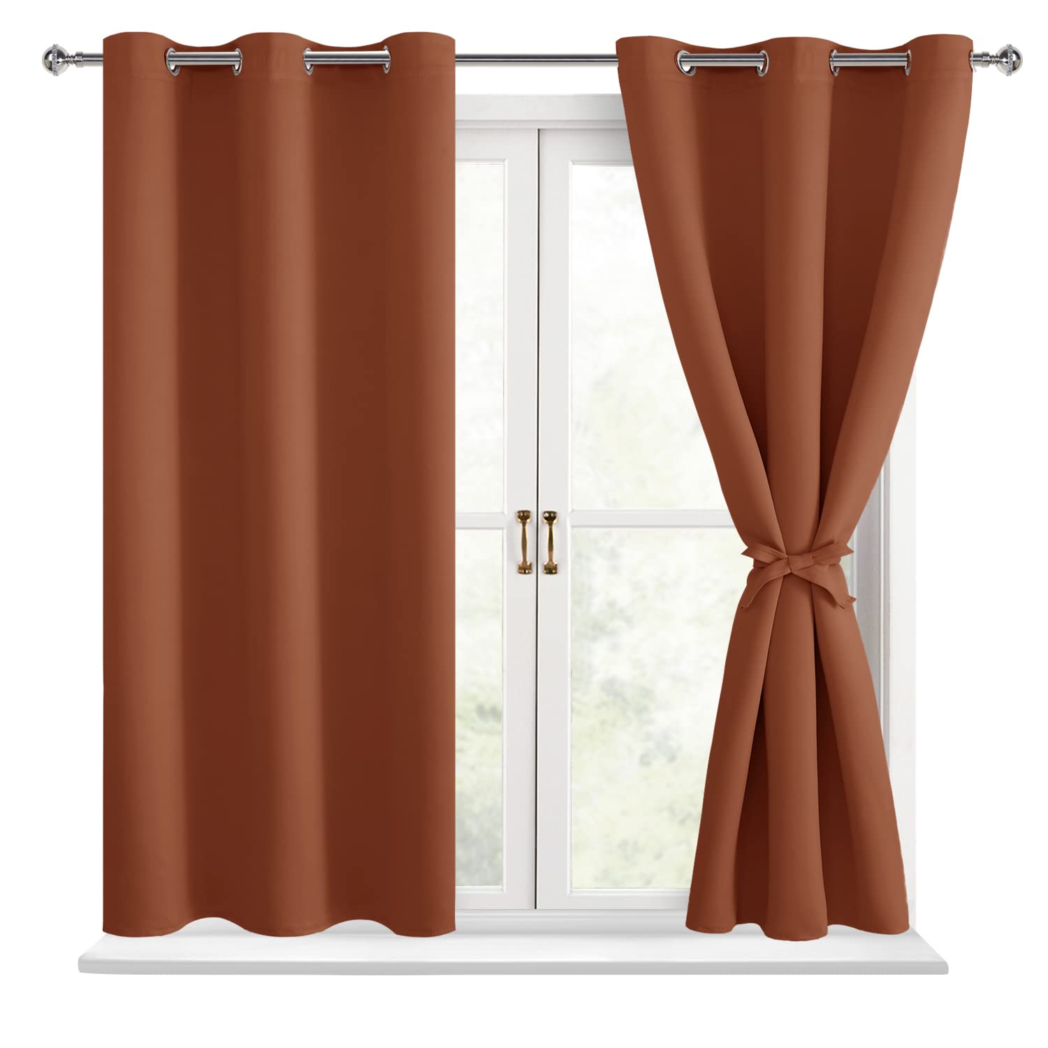 Hiasan Blackout Curtains for Bedroom - Thermal Insulated & Energy Saving Window Curtains for Living Room Fall Home Decor, 2 Drape Panels Sewn with Tiebacks, Burnt Ochre, 38 x 54 Inch