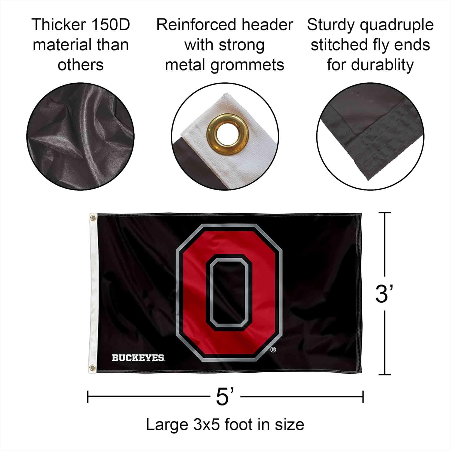 Ohio State Buckeyes Black Flag with Pole and Bracket Holder University Set - Image 3