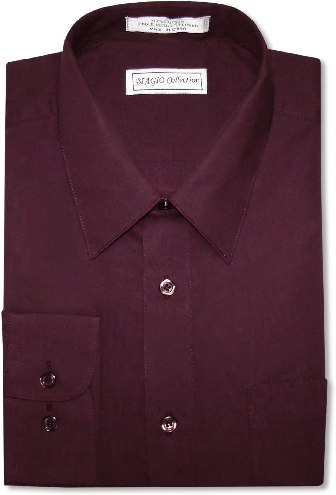 Biagio Men's 100% Cotton Solid Burgundy Color Dress Shirt w/Convertible Cuffs