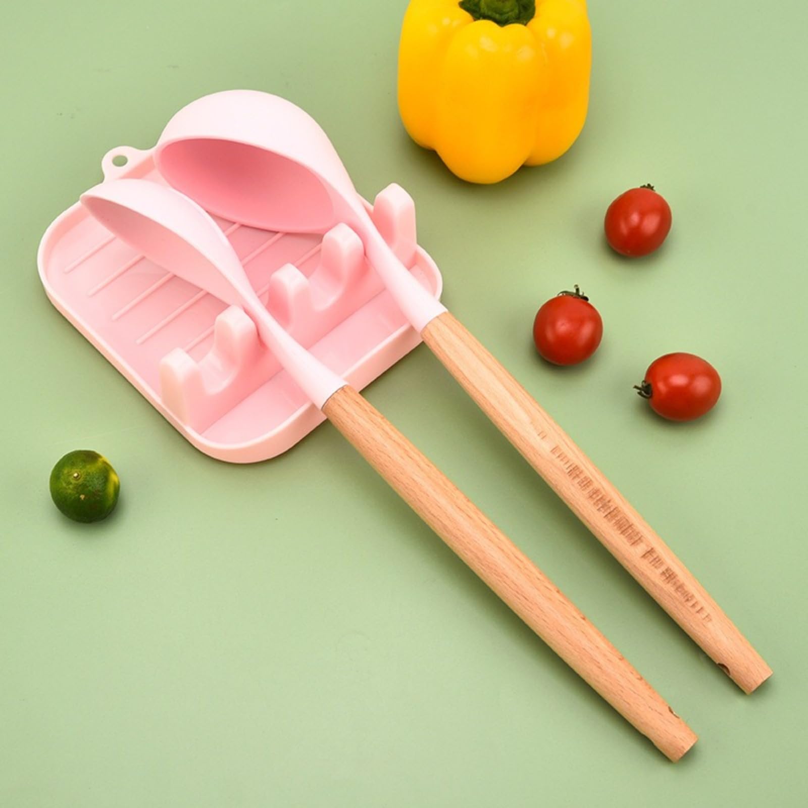 Ensemble de 13 ustensiles de Cuisine carrés en Silicone avec Manche en Bois, spatule en Silicone, Ensemble d'ustensiles de Cuisine en silicone/555(13 Piece Square Bucket Set - Light Green)
