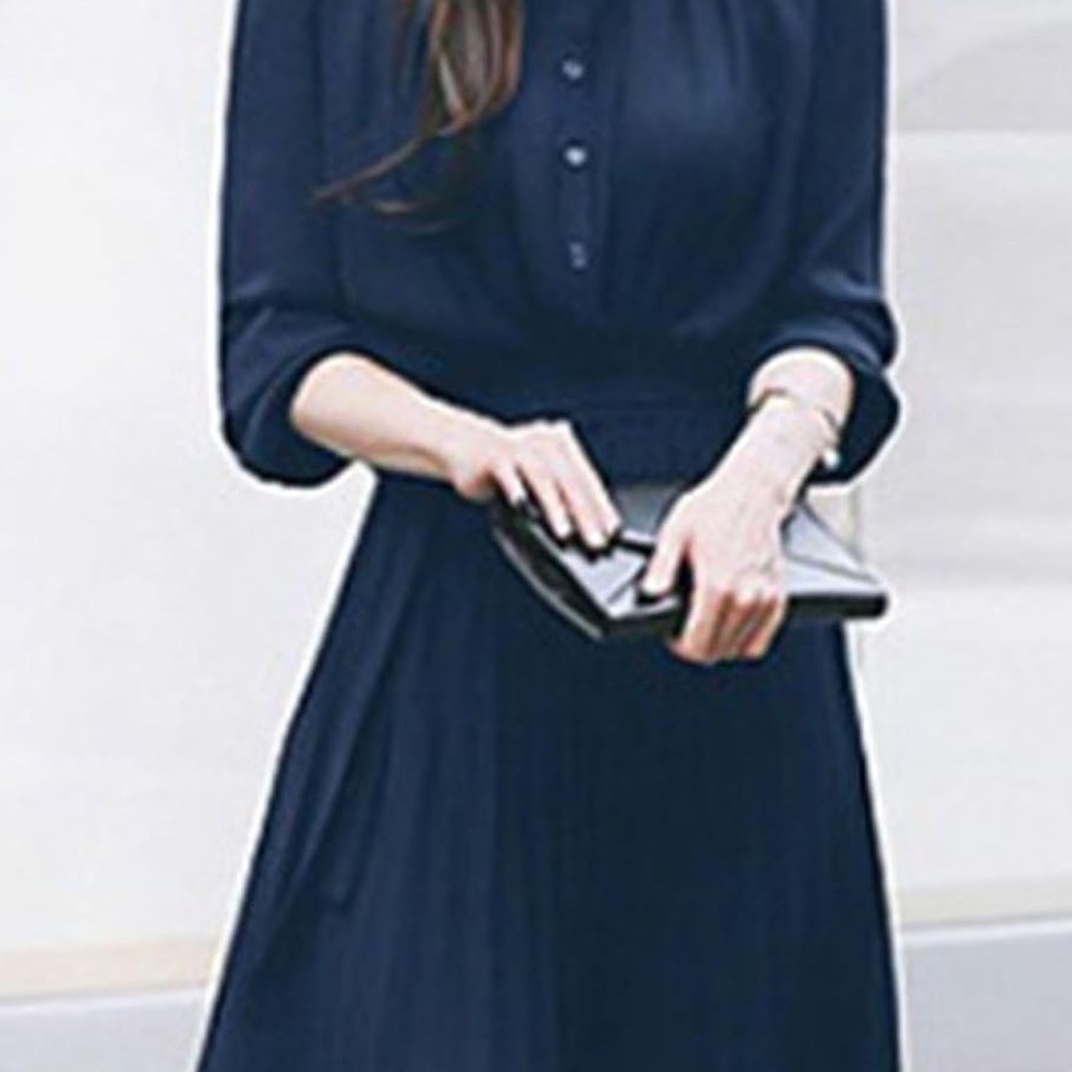 Womens Casual Dress Button Long Sleeve A Line Pleated Chiffon Dress Tie Waist Solid Flowy Dress for Party Wedding Guest