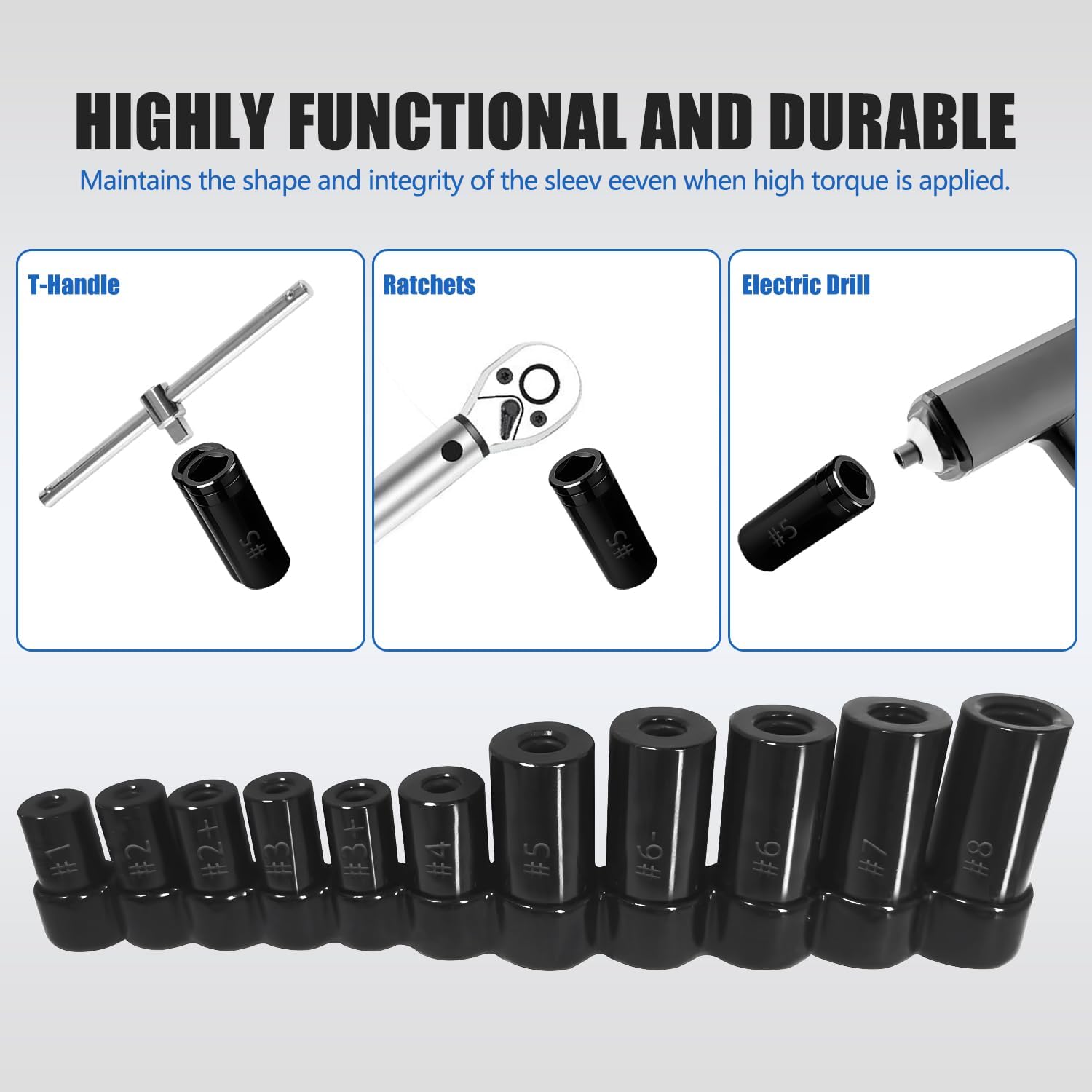 70700 Tap Socket Set, 11Pcs Magnetic Socket Adapter for Tap and Die Use, Fits Metric and Standard Taps, Compatible with 1/2" and 1/8" NPT Taps Made to M.C.T.I. Standards