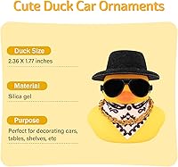 Vista 6 de wonuu Pato de goma para automóvil, decoración de pato amarillo con sombrero de sol, collar, gafas de sol para decoración de tablero de automóvil