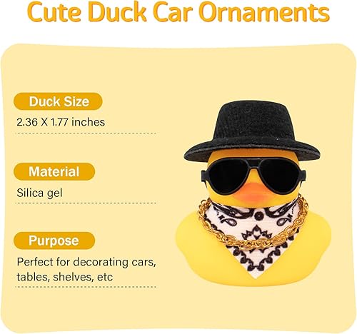Miniatura 51 de wonuu Pato de goma para automóvil, decoración de pato amarillo con sombrero de sol, collar, gafas de sol para decoración de tablero de automóvil