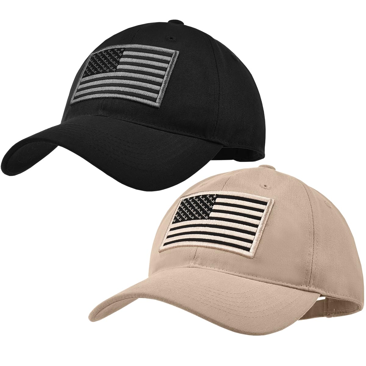 XCFWin 2 Pack American Flag Baseball Cap for Men Women Low Profile US Army Tactical Operator Military Plain