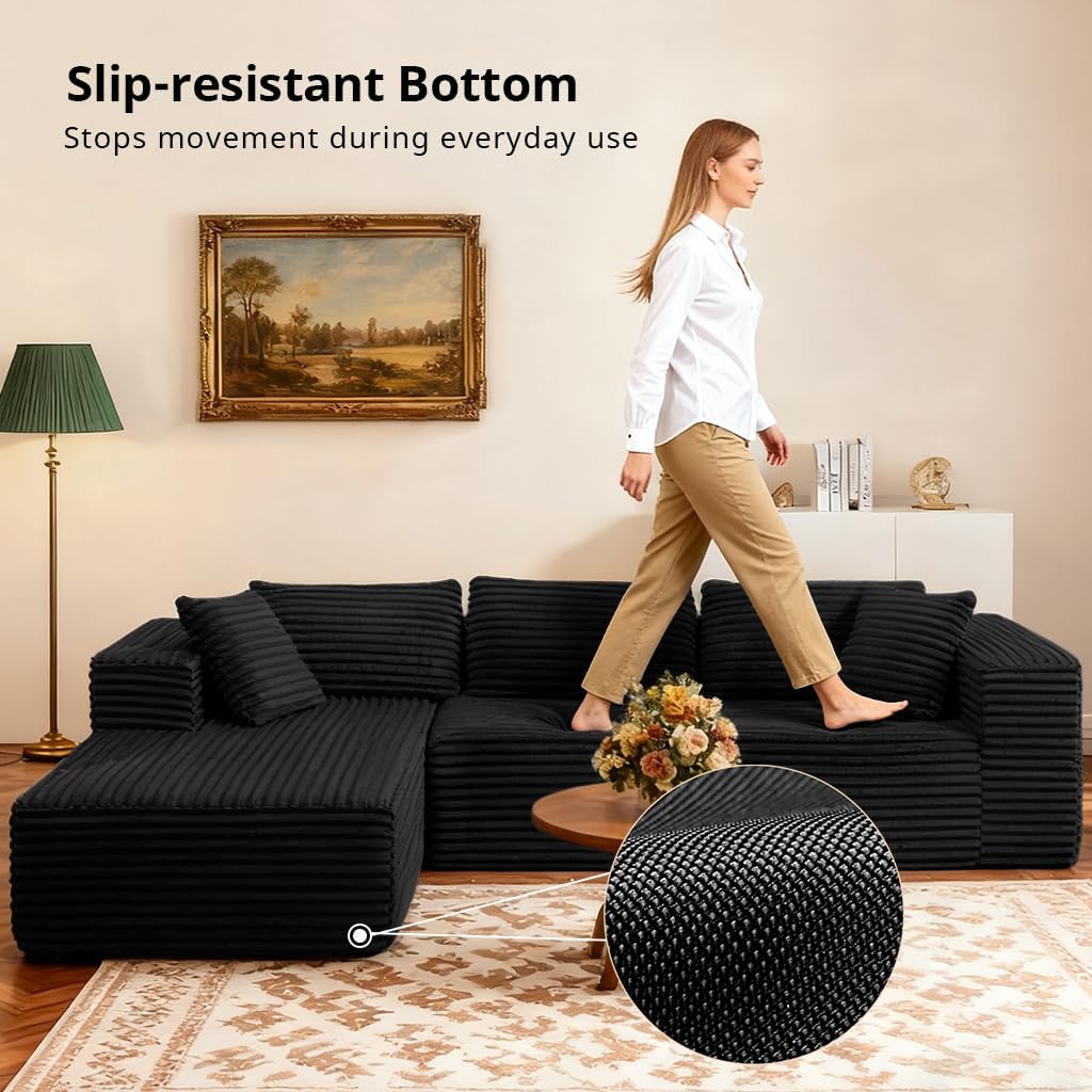 COMHOMA 105”Modular Sectional Sofa with Deep Seat,Cloud Upholstered L-Shape Couch Wide Arms Corduroy Fabric High-Density Foam Chaise Lounge for Living Room No Assembly Required