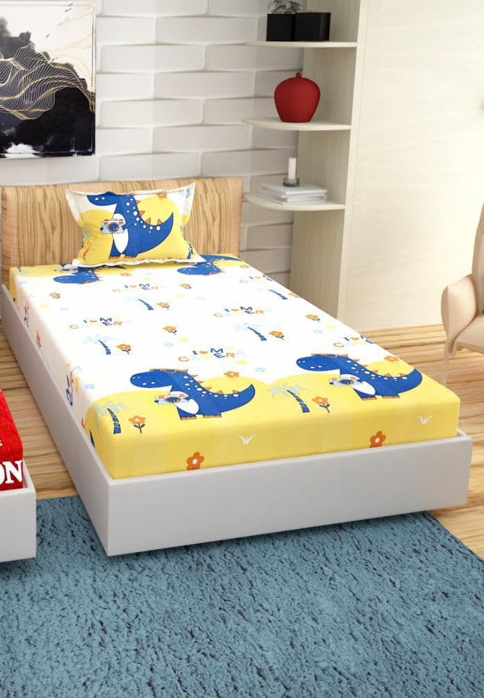 PRISCILLA Kids Glace Cotton Elastic Fitted Bedsheet for Single Bed with 1 Pillow Cover - Soft and Breathable Bedding for Childrens Room - Cute Prints - Toddler and Childrens Bedroom Decor, Design7 (B0D9DC9WXW) Amazon Price History, Amazon Price Tracker