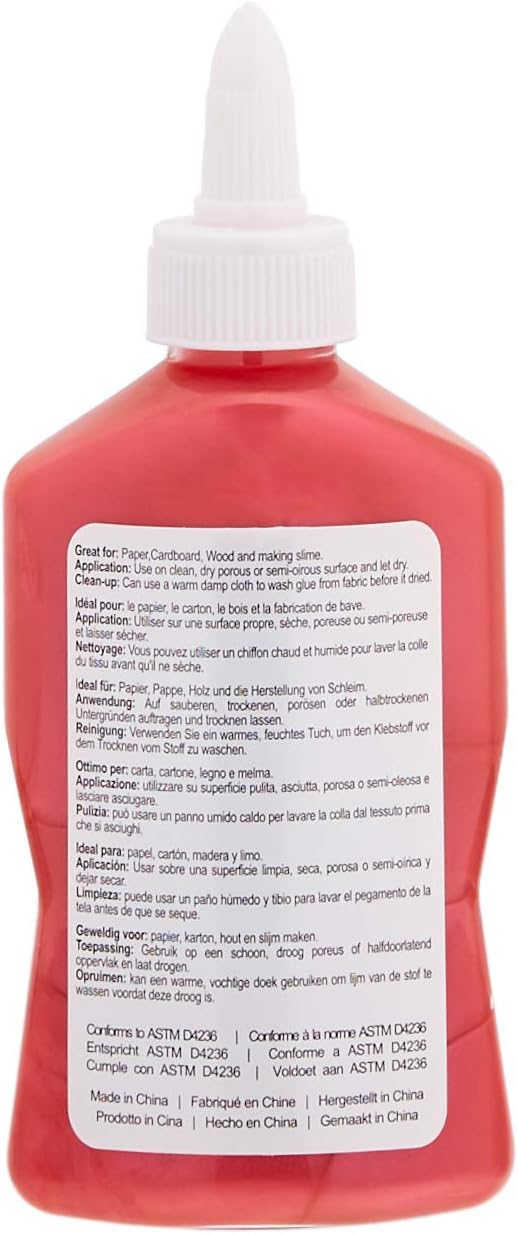 Amazon Basics Washable Pearlescent Metallic Glue, Assorted Colors, 5-oz each, 4-Pack