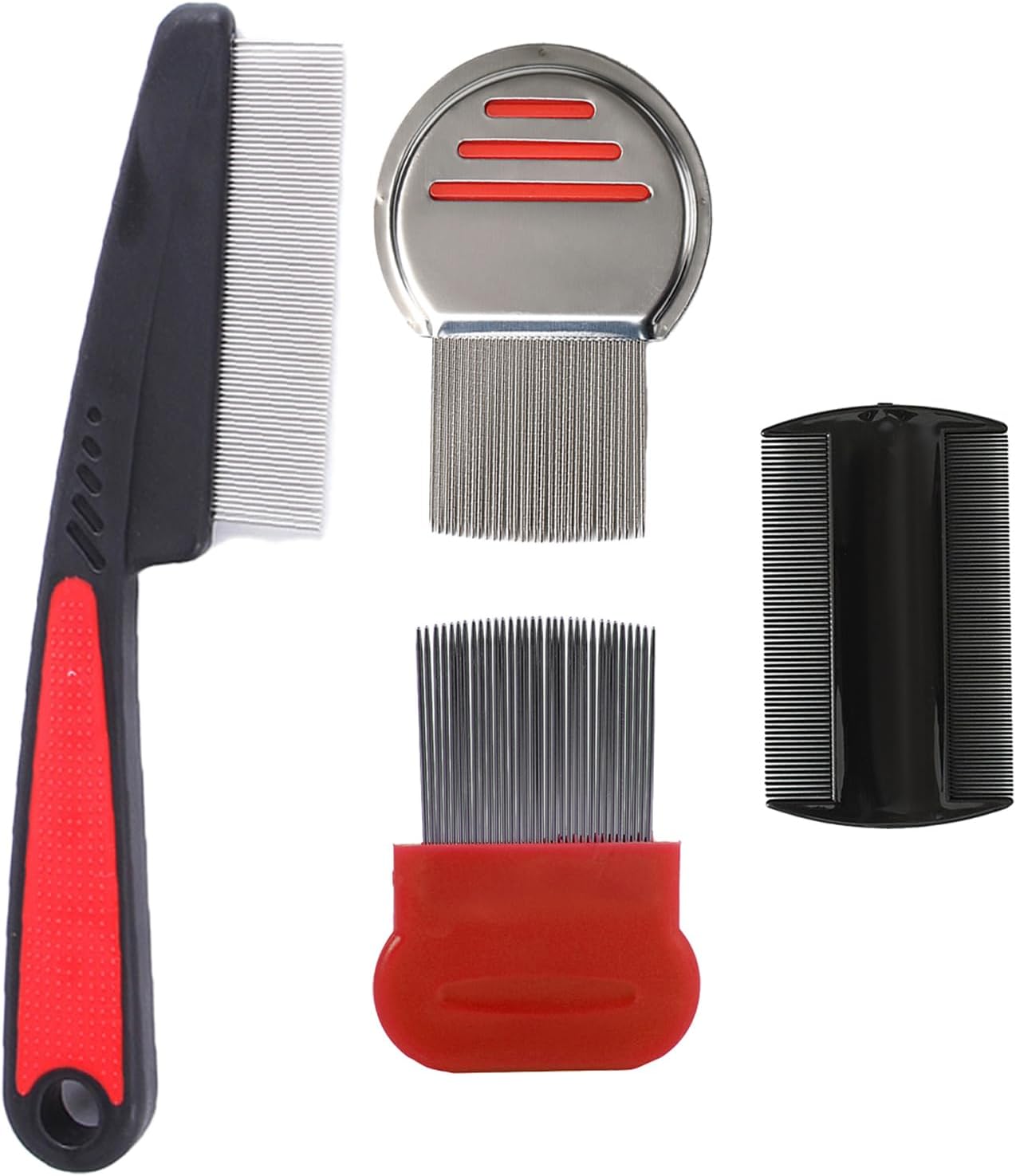 5-Pack Dandruff Removal Comb - Stainless Steel Fine Tooth Scalp Sweep Detoxing Comb for Women, Men, Kids & Adults, Red