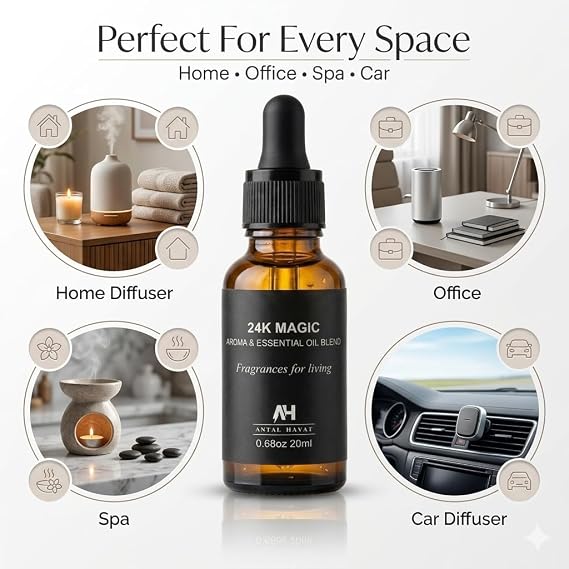 Hotel Diffuser Oil 24K Magic 20ml Luxury Hotel Inspired Fragrance Oil Inspired by W Hotels Premium Home Fragrance with Citrus and Jasmine - Home Luxury Scent with Glass Bottle with Dropper