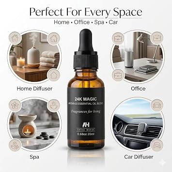 Hotel Diffuser Oil 24K Magic 20ml Luxury Hotel Inspired Fragrance Oil Inspired by W Hotels Premium Home Fragrance with Citrus and Jasmine - Home Luxury Scent with Glass Bottle with Dropper