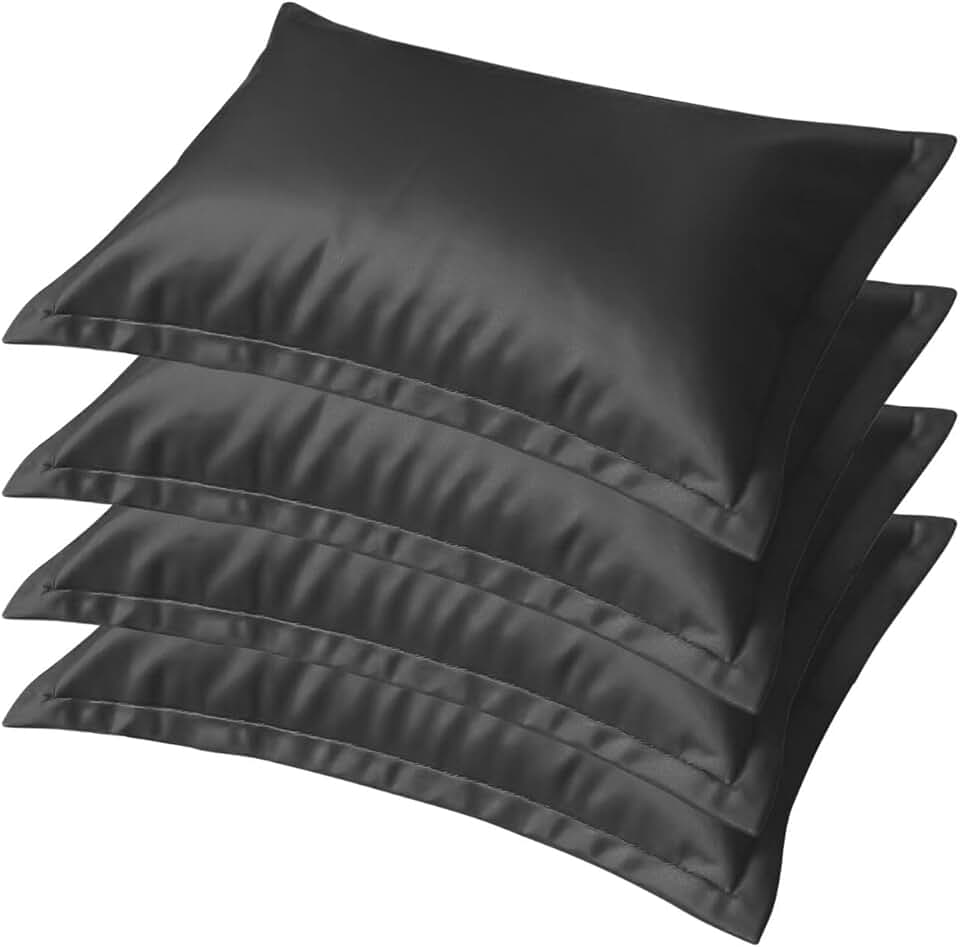 Conjunto 4 Capa de Travesseiro Fronha de Cetim Toque Suave Seda C/ 4 Abas 50x70cm Conforto Cabelo Organizado Tecnologia Antifrizz (Preto)