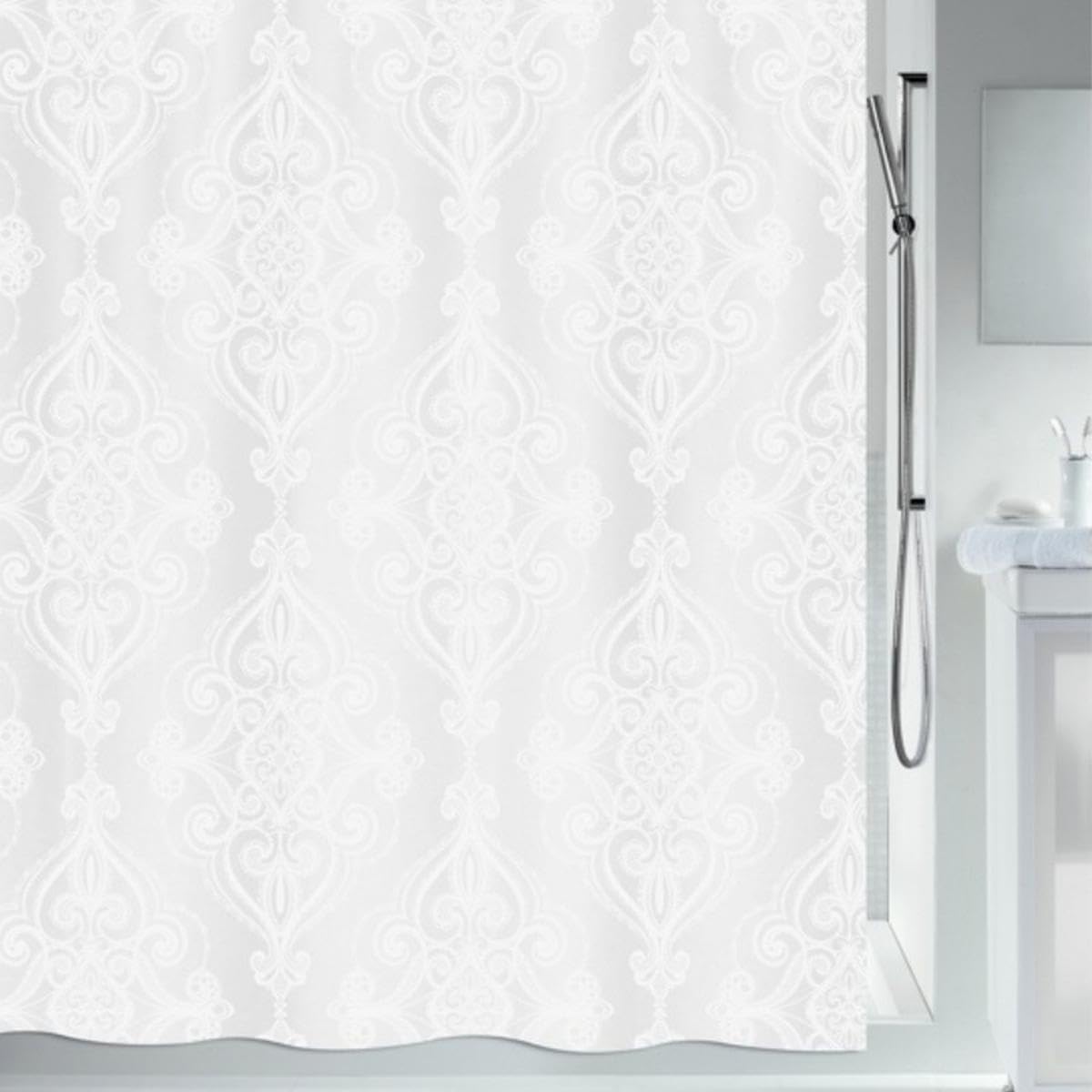 Spirella 180 x 200 cm, Kollektion Rivoli, Textil-Duschvorhang, 100% Polyester, weiß mit Motiv