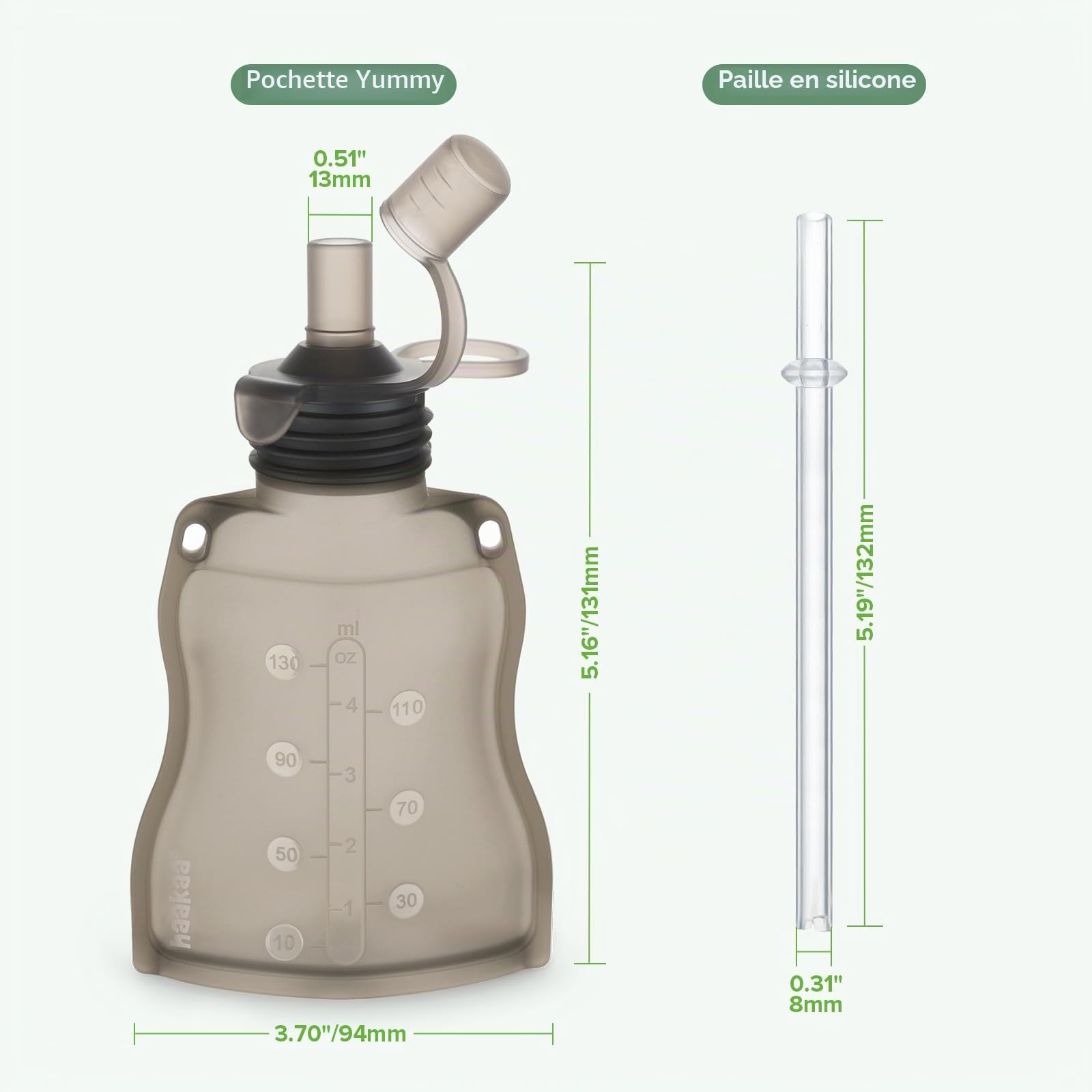 Haakaa Silicone Sacoches alimentaires pour bébés - Sacs réutilisables pour bébés à pression,Gris, paquet de 2