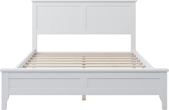 Full Size Platform Bed, Modern Solid Wood Full Platform Bed Frame, No Box Spring Needed, White