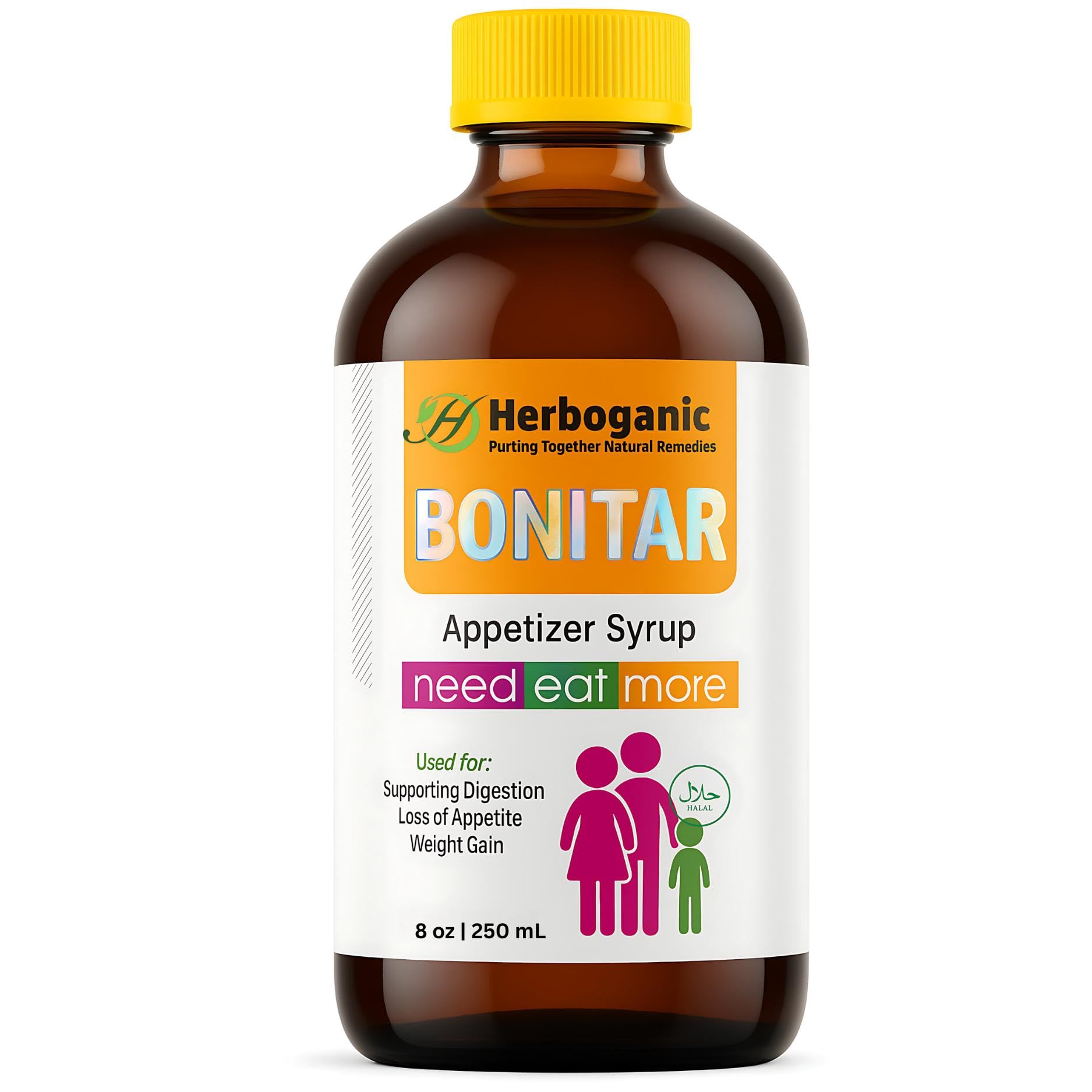 HERBOGANIC Bonitar Appetite Booster for Kids, Organic Nutritional Support for Kids and Appetite Stimulant for Adults, Vitmamin A,C,K, Iron, Calcuim, Magnesuim, Potassuim, Zinc 8 Fl Oz