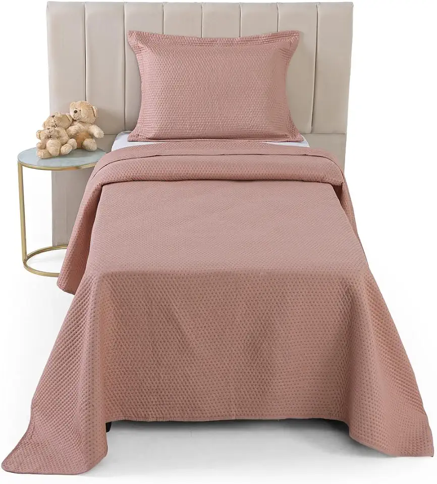 Cobre Leito Colcha Solteiro Dupla Face com Toque Macio 200 Fios Ultrasonic 02 Peças Bulet - Rose