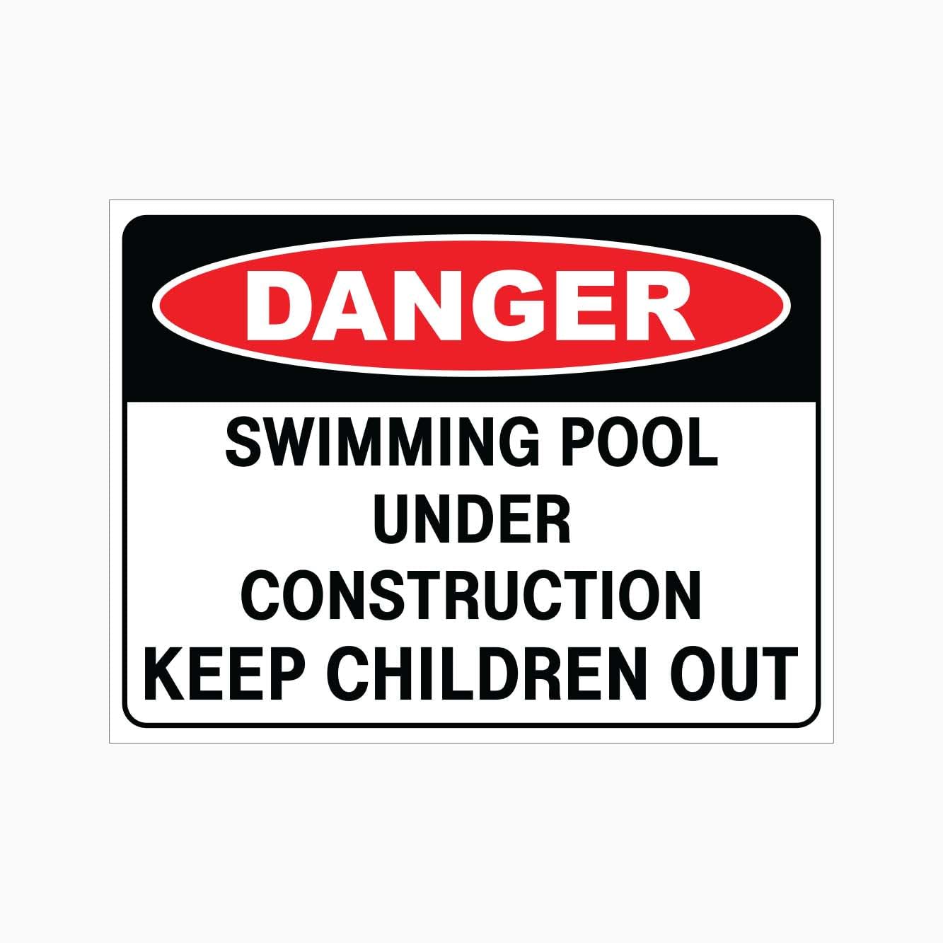 Swimming Pool Under Construction Sign L9319, 12x8 Inch Metal Tin Sign, Pool Safety Warning Sign