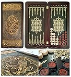 Golden Eagle Backgammon Board 21' Game Set, Wood & Crocodile Leather, Pieces & Dices