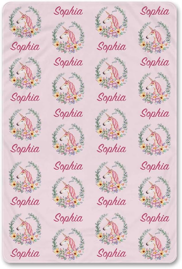 NICTIMEID Custom Baby Name Blanket for Girls Personalized Warm Plush Sherpa Blanket,30"x47"