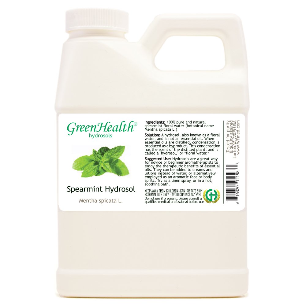 Spearmint Hydrosol (Floral Water) - 16 fl oz Plastic Jug w/Cap - 100% Pure (NOT Oil) - GreenHealth