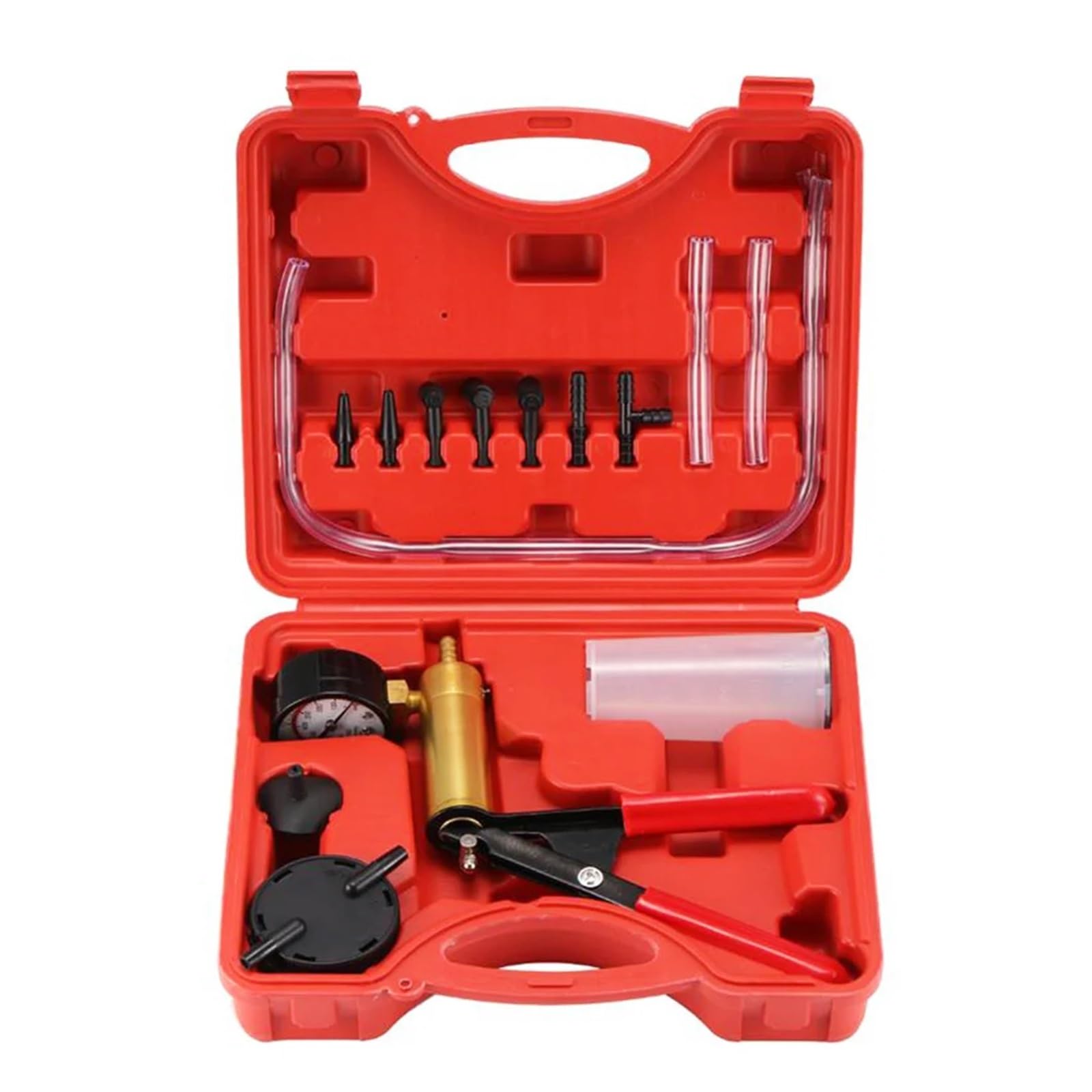 Kit de purga de freno 2 en 1, juego de prueba de bomba de vacío de mano compatible con automóviles con funda protegida, sistema de purga de embrague de freno de un solo hombre