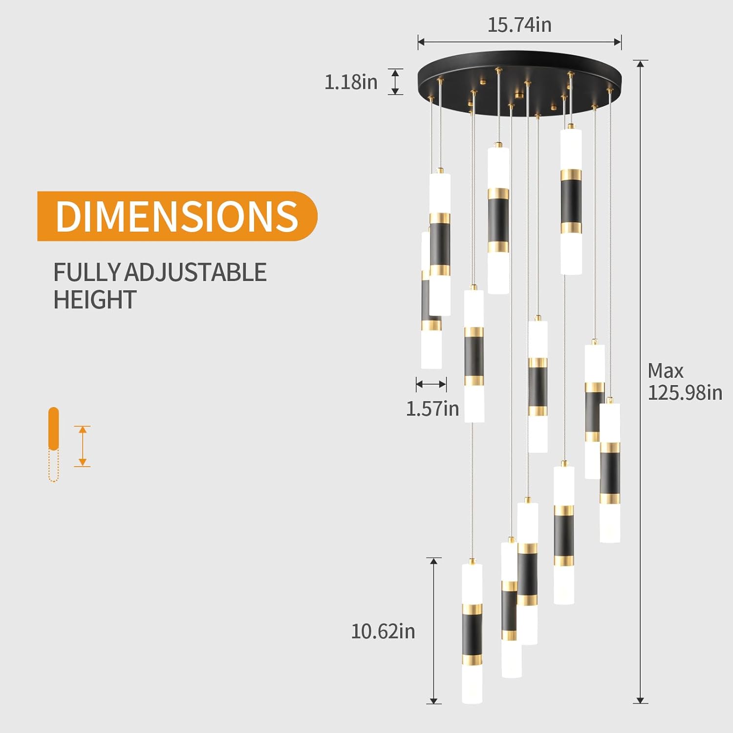 12-Light Chandelier LED 72W Dimmable Chandeliers for Entryway Pendant Light Fixture Chandeliers for Staircase Lobby Black Gold Lighting Modern High Ceiling Chandelier