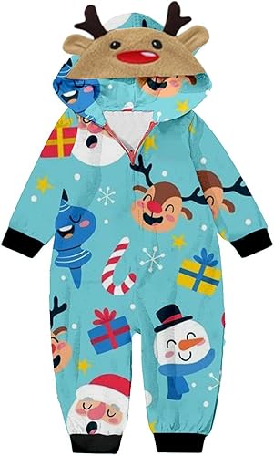 Miniatura 5 de Pijamas de Navidad familiares a juego con forro polar para parejas, lindo reno árbol de Navidad, gráfico siamés con capucha