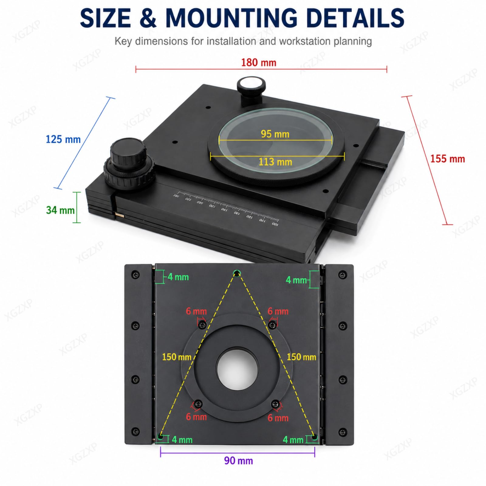 Platina Deslizante Manual Xy De Precisión para Microscopios,Plataforma Xy para Microscopio con Eje Z Giratorio De 360 ​​Grados,Recorrido De 60 Mm X 55 Mm,para Microscopios Digitales