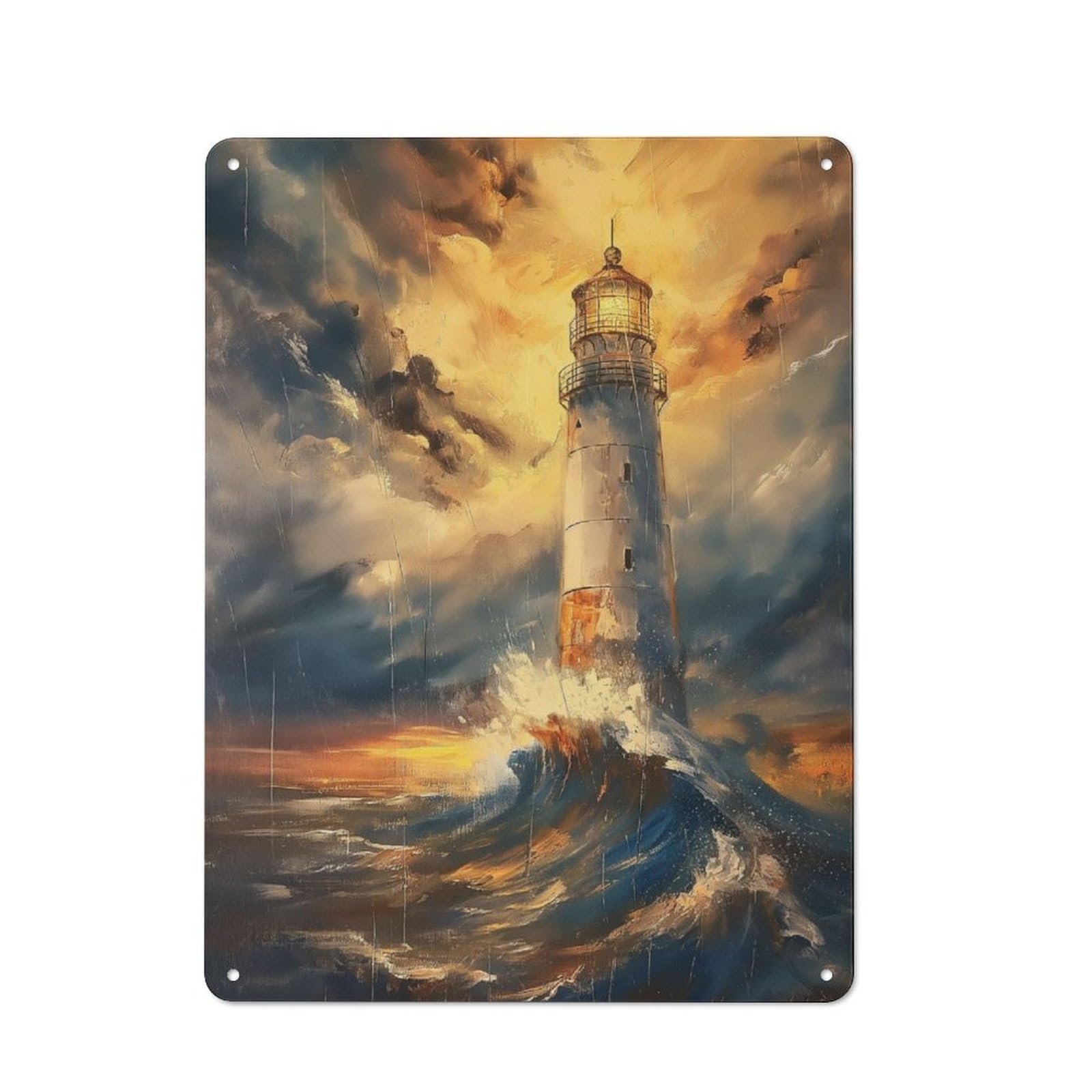Junmoney Lighthouse Oil Painting Tin Sign 40X30cm With For Café Or Home Bar, Rustic Decor, For Café-Style Decor Fans