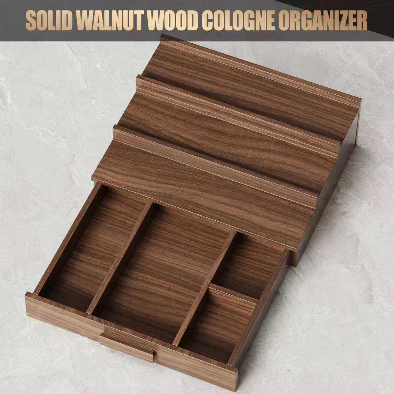 Solid Walnut Cologne Organizer for Men,Cologne Stand,3 Tier Wooden Cologne Holder Shelf Display,Perfume Stand Organizer with Drawer Storage,Gift for Men Dad Husband,Mens Valentines Day Gifts