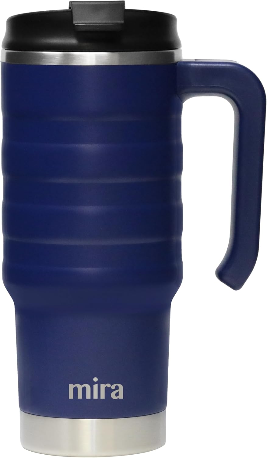 MIRA 24 oz Insulated Travel Mug - Stainless Steel Coffee Cup with Spill-Proof Flip Lid & Handle - Hot/Cold Car Tumbler - Marine