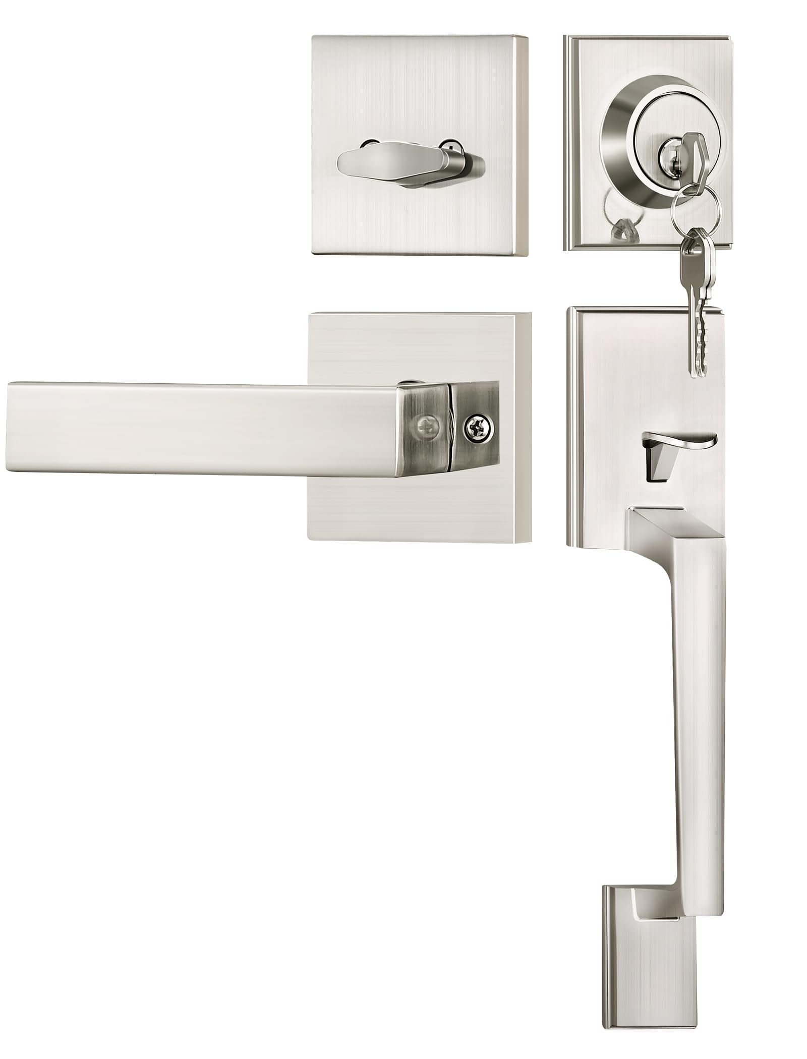 ELAMOR Front Door Handle with Deadbolt Set, Silver Entry Door Lock Set