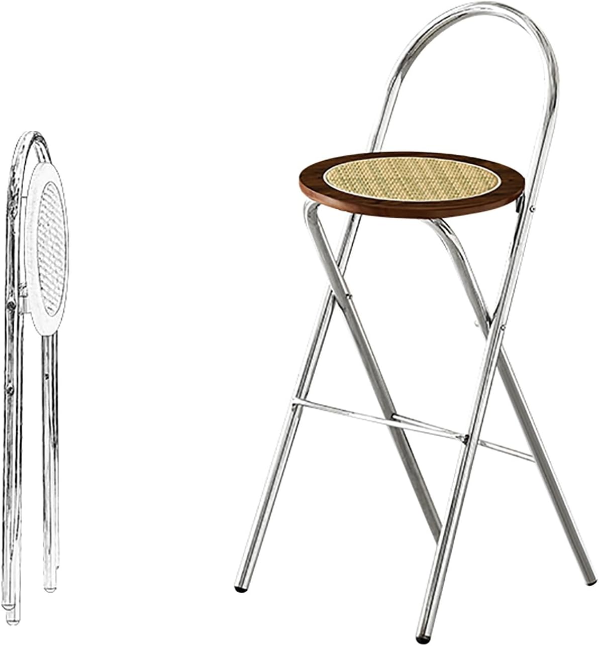 Portable Folding Counter Stools with Rattan Cushion - No Assembly Required, Strong Load-Bearing Capacity for Indoor Dining & Patio - Walnut Finish, 29.5in Height