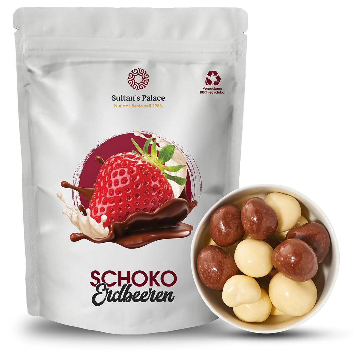 Sultan’s Palace Gefriergetrocknete Erdbeeren in weißer & Vollmilchschokolade – 1000g – fruchtig & knackig – Schokofrüchte mit Schokolade