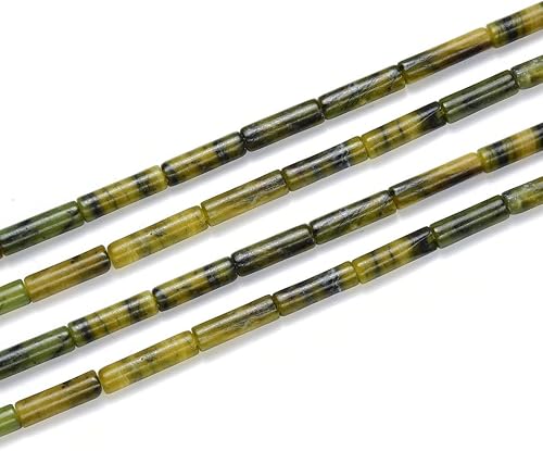 1 hebra de piedra preciosa curativa de jade verde natural de 0.512 in x 0.157 in, cuentas de tubo cilíndrico, espaciador de piedra preciosa (27-28