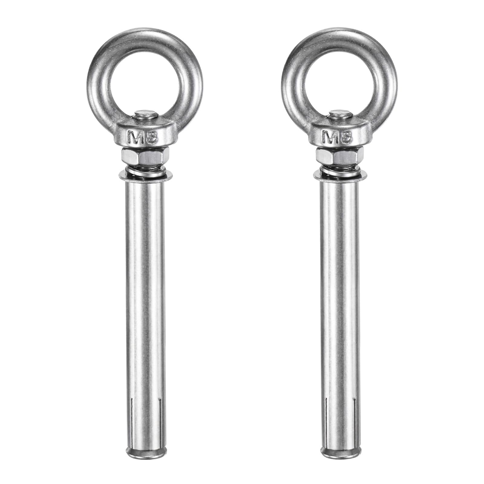 M METERXITY 2-Pack Concrete Anchors Eye Bolt, M8x120mm 304 Stainless Steel Wall Concrete Brick Anchor Expansion Bolts Fastener Screw for Shade Sails/Clothesline/Fences, Shoulder Eyebolt