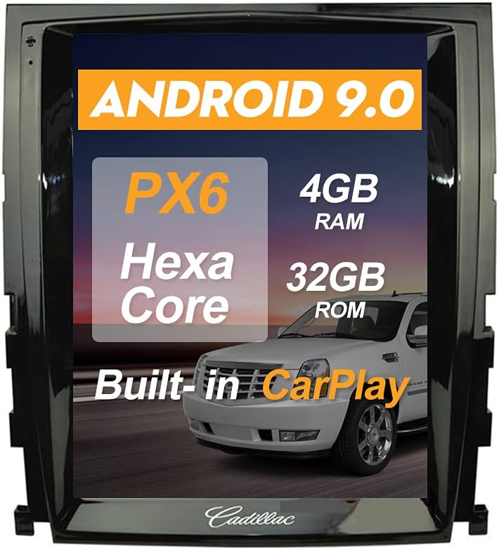 10.4 Inch Android 9.0 IPS Screen Tesla Style 4GB RAM 32GB ROM Car Stereo Radio GPS Navigation for Cadillac Escalade 2007-2014 Head Unit Bluetooth Multimedia Player WiFi